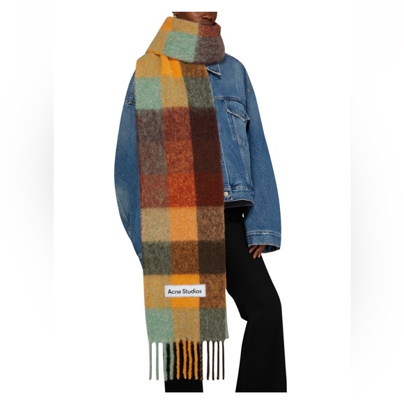 SOLD Acne Studios Brown & Orange Vally Check Scarf - Picture 4 of 4